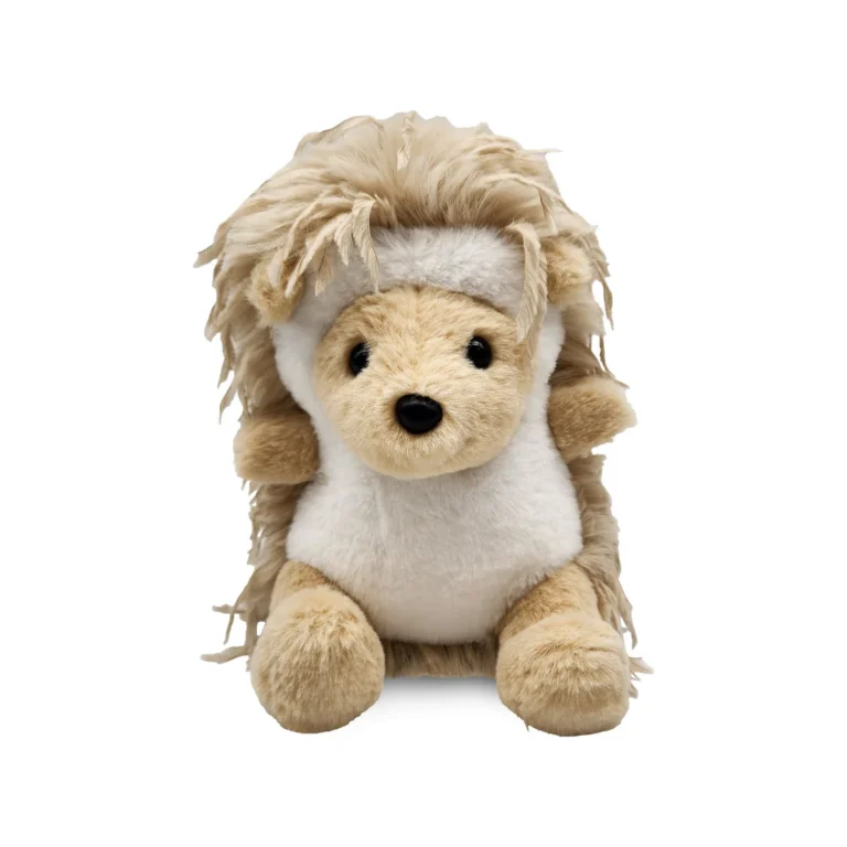 Feathers Hedgehog tan and brown dangly feathers cream-colored belly with black bead eyes with a plush body