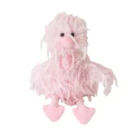 Feathers pink flamingo is covered in all pink dangly feathers with two black bead eyes. Beak and legs are plush and smooth.