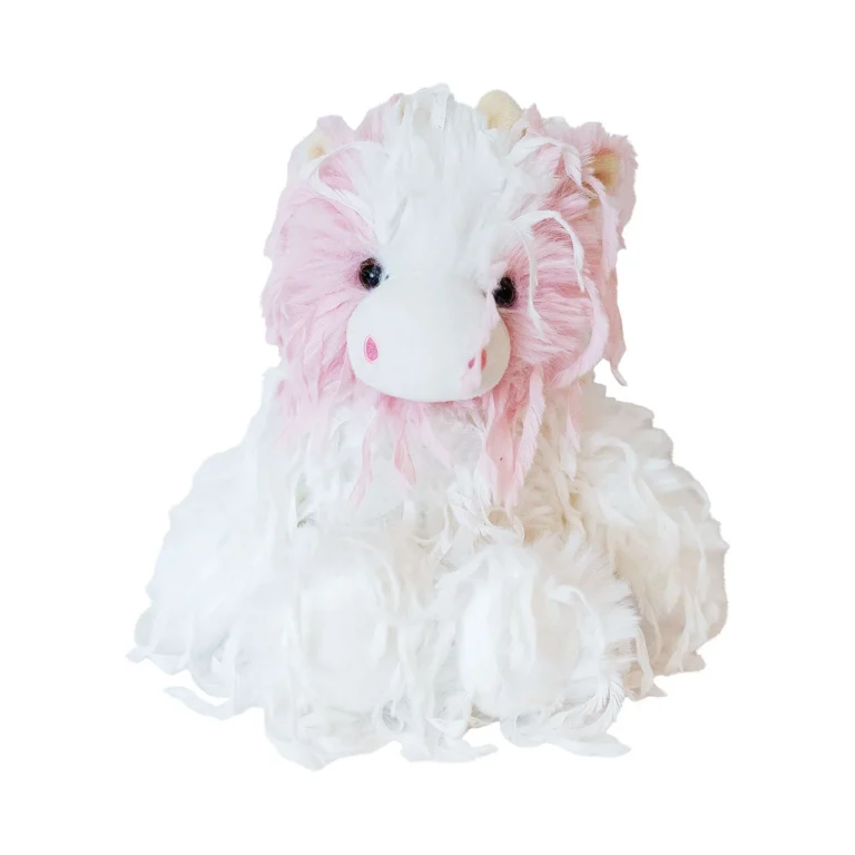 Feathers strawberry cow is a combination of long and dangly pink, white feathers with a smooth and plush noes