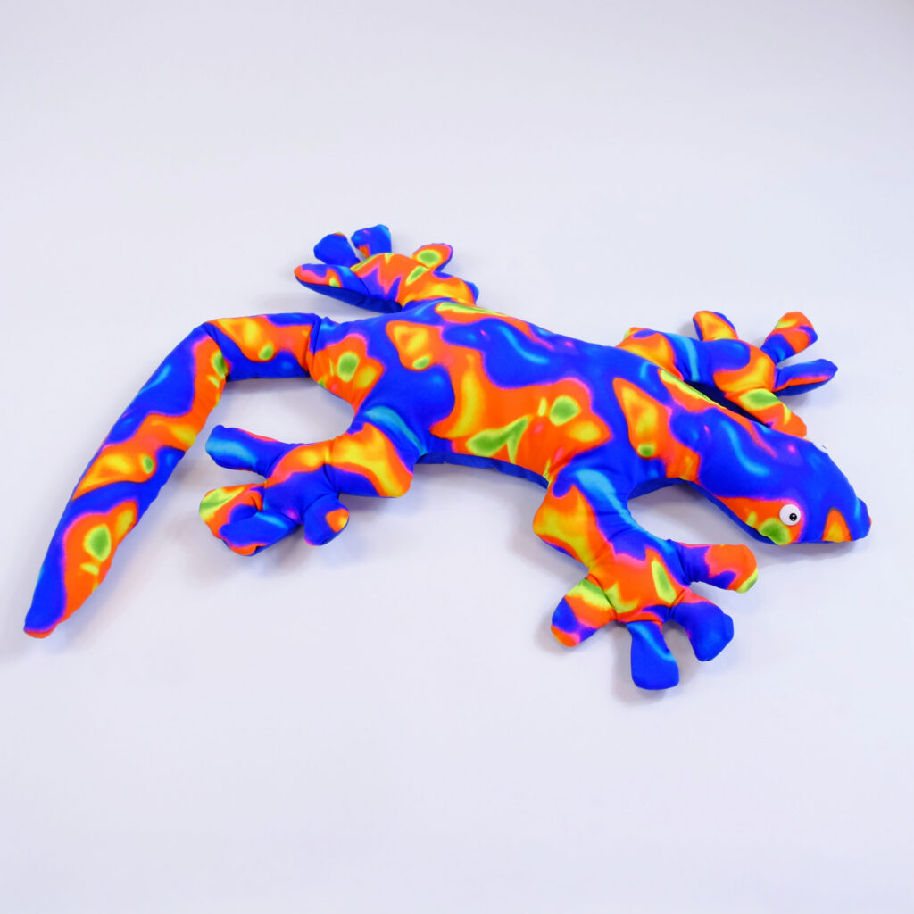 Iggy Iguana infrared is a blue- orange tie-dye pattern